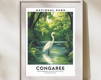 Congaree National Park Travel Poster, Congaree Travel Print, USA Art, South Carolina Art, Wall Art, Home Decor, Congaree Vintage Travel Gift