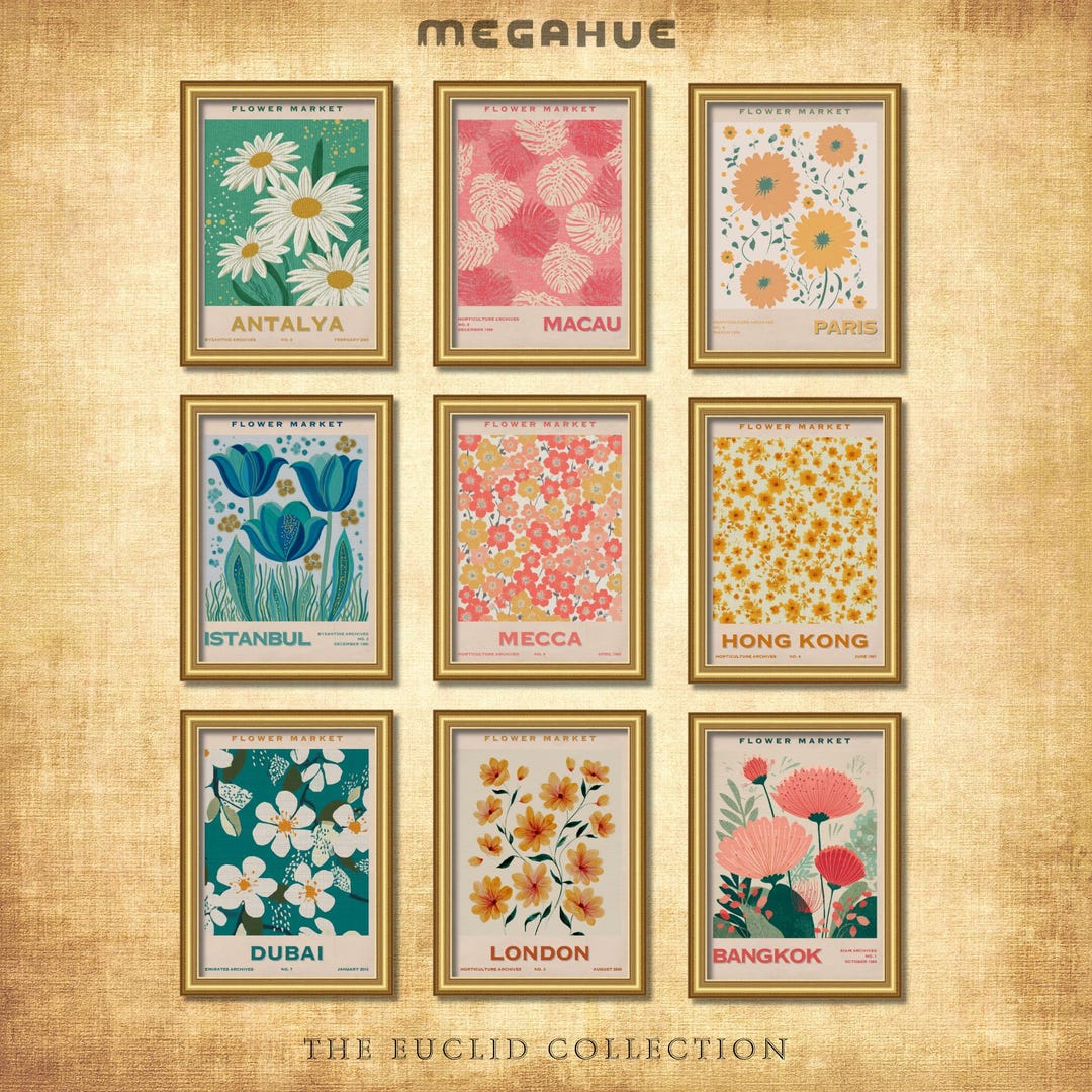 Flower Market Prints, Set of 9, Floral Decor Posters, Botanical Wall ...