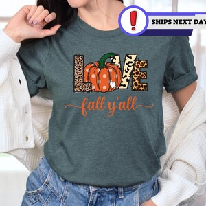 Love Fall Y&#39;All Shirt, Leopard Print Fall Shirt, Thanksgiving Hello Pumpkin, Family Thanksgiving Shirt,Fall Vibes, Peace Love Thanksgiving