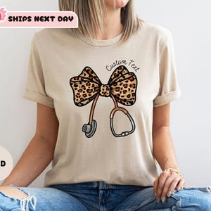 Personalized Coquette Nurse Shirt, Leopard Print Stethoscope Bow, Shirt  Gift for Nurse, Nurse Graduation, Healthcare