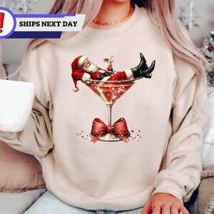 Santa&#39;s Hot Mess Sweatshirt, Christmas Martini Shirt, Christmas Martini Sweatshirt, Santa Christmas Sweatshirt
