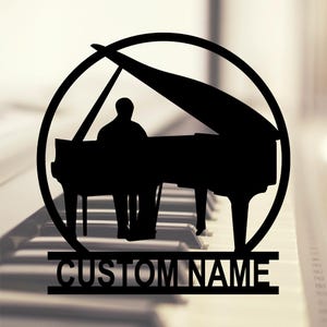 Insegna da parete in metallo con pianoforte personalizzata, decorazione da parete in metallo con musica per pianoforte personalizzata, decorazione da parete con pianoforte, insegna con nome dello studio di musica per pianoforte, da 10 a 24 pollici