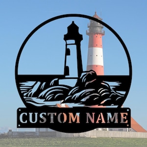 Custom Lighthouse Sign Metal Wall Sign,Personalized Lighthouse Sign Metal Wall Art,Metal Wall Decor,Gift For Family,Indoor Decor,10-24inches
