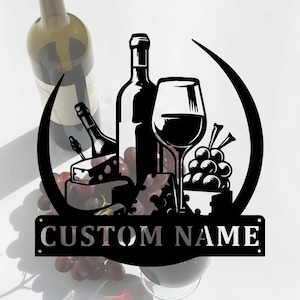Personalized Wine sign,Metal Wine name sign,Housewarming Gift,Kitchen Wine sign,Outdoor decor,custom metal Wine Sign,10-24 inches