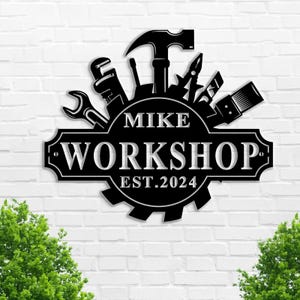 Custom Garage Metal Wall Art | Personalized Workshop Name Sign| Mechanic Decor | Artistic Decor | Great for Workshop | Father&#39;s Day Gift