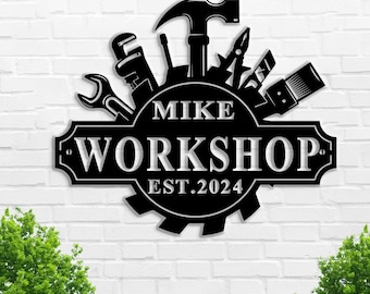 Custom Garage Metal Wall Art | Personalized Workshop Name Sign| Mechanic Decor | Artistic Decor | Great for Workshop | Father&#39;s Day Gift