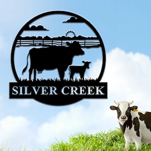 Custom Metal Cow Name Sign | Personalized Farmhouse Decor | Outdoor Wall Art | Large Custom Sign | Farm Entrance & Gate Sign | 8-24 Inch