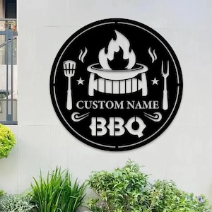 BBQ Grill Sign, Metal Wall Art, Grill Schild Decor, BBQ Metal Sign, Grill Chill Decor, father&#39;s BBQ, Smoker and Grilling Gift, Gift For Him