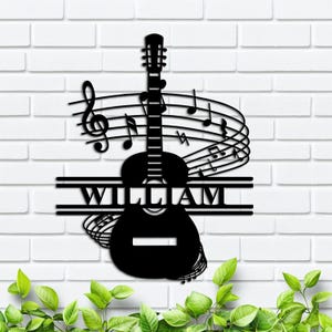 Custom Guitar Metal Wall Art, Personalized Guitarist Name Sign, Home Decor, Music Room, Kids Nursery Decor, Father&#39;s Day Gift, 8-24inch