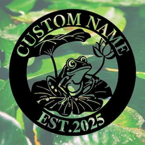 Custom Frog Metal Wall Art: Personalized Name Sign, 10-24 inches