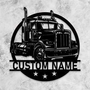 Arte de pared de metal personalizado para camión, placa con nombre de camionero, decoración para camión, letrero para camión, decoración de garaje, 8-24 pulgadas