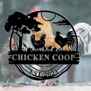Benutzerdefinierte Huhn Metallschilder, Hühnerstall Zeichen, personalisierte Hühnerhof Zeichen, Farm Coop Zeichen, Familienname Hühnerstall Zeichen, Wanddekor