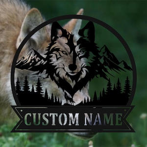 Decorazione murale in metallo raffigurante un lupo, cartello in metallo raffigurante un lupo personalizzato, decorazione murale raffigurante un lupo, cartello in metallo raffigurante una foresta naturale, regalo a tema animale, 10-24 pollici