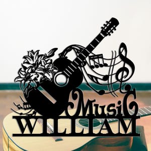 Custom Guitar Metal Wall Art, Personalized Guitarist Name Sign, Home Decor, Music Room, Kids Nursery Decor, Father&#39;s Day Gift, 8-24inch