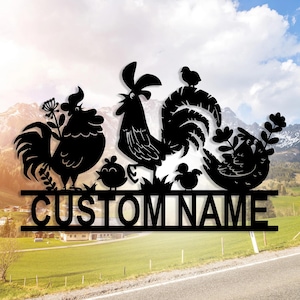 Benutzerdefinierte Huhn Metallschilder, Hühnerstall Zeichen, personalisierte Hühnerhof Zeichen, Farm Coop Zeichen, Familienname Hühnerstall Zeichen, Wanddekor