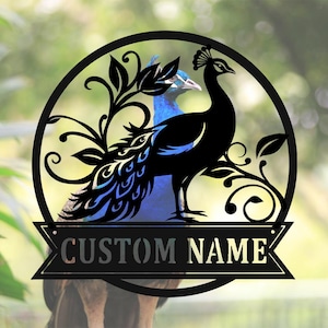 Custom Peacock Metal Wall Sign,Personalized Peacock Name Metal Wall Art,Peacock Metal Home Decor,Housewarming gift,10-24 inches