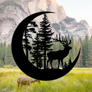 Cartello in metallo personalizzato Deer Moon Forest, arazzi in metallo personalizzati Buck, cartello con nome del cacciatore di cervi, regalo del cacciatore, decorazione della stanza, 8-24 pollici