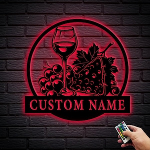 Custom Wine Bar Metal Wall Art, Personalized Wine Bar Name Sign, Wine Bar Decor, Custom Bar Metal Sign, Housewarming Gifts, 8-24inch
