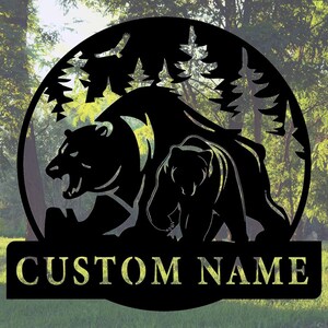 Cartello da parete in metallo con orso fatto a mano e personalizzato - Cartello da parete in metallo con orso personalizzato - Decorazione da parete in metallo con orso - Regalo per la famiglia - Cartello in metallo personalizzato