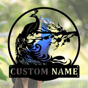 Custom Peacock Metal Wall Sign,Personalized Peacock Name Metal Wall Art,Peacock Metal Home Decor,Housewarming gift,10-24 inches