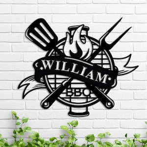 BBQ Grill Sign, Metal Wall Art, Grill Schild Decor, BBQ Metal Sign, Grill Chill Decor, father&#39;s BBQ, Smoker and Grilling Gift, Gift For Him