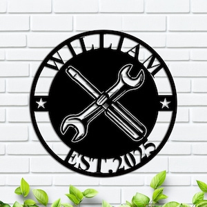 Custom Garage Metal Wall Art | Personalized Workshop Name Sign| Mechanic Decor | Artistic Decor | Great for Workshop | Father&#39;s Day Gift