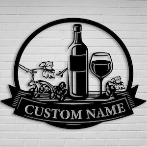 Custom Wine Bar Metal Wall Art, Personalized Wine Bar Name Sign, Wine Bar Decor, Custom Bar Metal Sign, Housewarming Gifts, 8-24inch