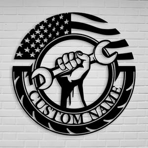 Custom Garage Metal Wall Art | Personalized Workshop Name Sign| Mechanic Decor | Artistic Decor | Great for Workshop | Father&#39;s Day Gift