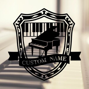 Insegna da parete in metallo con pianoforte personalizzata, decorazione da parete in metallo con musica per pianoforte personalizzata, decorazione da parete con pianoforte, insegna con nome dello studio di musica per pianoforte, da 10 a 24 pollici