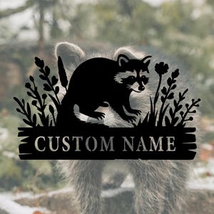 Custom Raccoon Metal Wall Sign,Personalized Raccoon Wall Art,Raccoon Huting Sign,Indoor Outdoor Decor,Cabin Decor,Animal Sign,10-24inches