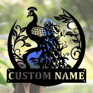 Custom Peacock Metal Wall Sign,Personalized Peacock Name Metal Wall Art,Peacock Metal Home Decor,Housewarming gift,10-24 inches