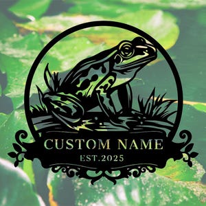 Custom Frog Metal Wall Art: Personalized Name Sign, 10-24 inch