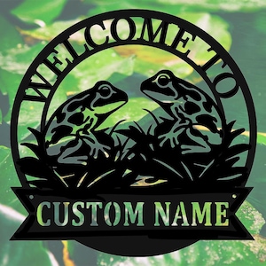 Custom Frog Metal Wall Art: Personalized Name Sign, 10-24 inches