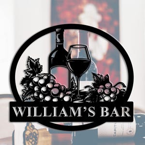 Custom Wine Bar Metal Wall Art, Personalized Wine Bar Name Sign, Wine Bar Decor, Custom Bar Metal Sign, Housewarming Gifts, 8-24inch
