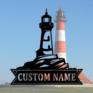 Custom Lighthouse Sign Metal Wall Sign,Personalized Lighthouse Sign Metal Wall Art,Metal Wall Decor,Gift For Family,Indoor Decor,10-24inches