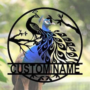 Custom Peacock Metal Wall Sign,Personalized Peacock Name Metal Wall Art,Peacock Metal Home Decor,Housewarming gift,10-24 inches