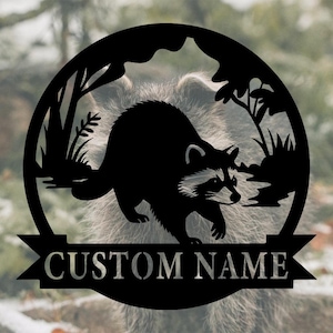 Custom Raccoon Metal Wall Sign,Personalized Raccoon Wall Art,Raccoon Huting Sign,Indoor Outdoor Decor,Cabin Decor,Animal Sign,10-24inches
