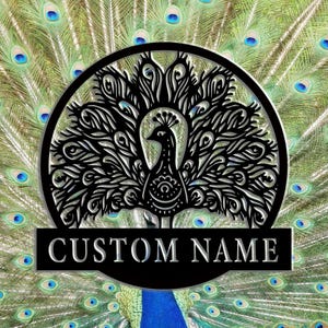 Custom Peacock Metal Wall Sign, Personalized Peacock Name Metal Wall Art, Peacock Metal Home Decor, Birthday Gift, 8-24 Inch