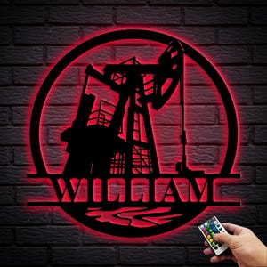 Custom Oil Rig Metal Wall Art | Personalized Oil Rig Name Sign|  Oil Pump Decor | Artistic Decor | Great for Workshop | Father&#39;s Day Gift