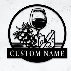 Custom Wine Bar Metal Wall Art, Personalized Wine Bar Name Sign, Wine Bar Decor, Custom Bar Metal Sign, Housewarming Gifts, 8-24inch