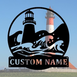 Custom Lighthouse Sign Metal Wall Sign,Personalized Lighthouse Sign Metal Wall Art,Metal Wall Decor,Gift For Family,Indoor Decor,10-24inches