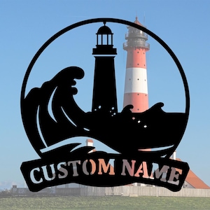 Custom Lighthouse Sign Metal Wall Sign,Personalized Lighthouse Sign Metal Wall Art,Metal Wall Decor,Gift For Family,Indoor Decor,10-24inches