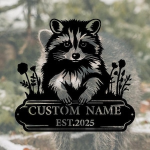 Custom Raccoon Metal Wall Sign,Personalized Raccoon Wall Art,Raccoon Huting Sign,Indoor Outdoor Decor,Cabin Decor,Animal Sign,10-24inches