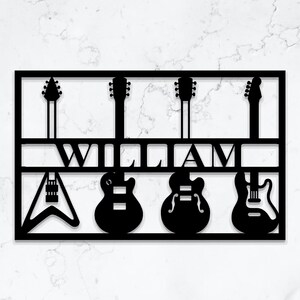 Custom Guitar Metal Wall Art, Personalized Guitarist Name Sign, Home Decor, Music Room, Kids Nursery Decor, Father&#39;s Day Gift, 8-24inch