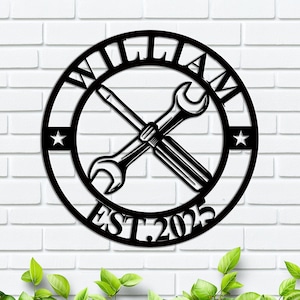Custom Garage Metal Wall Art | Personalized Workshop Name Sign| Mechanic Decor | Artistic Decor | Great for Workshop | Father&#39;s Day Gift