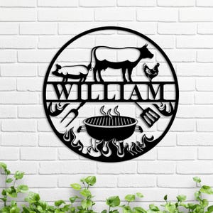 BBQ Grill Sign, Metal Wall Art, Grill Schild Decor, BBQ Metal Sign, Grill Chill Decor, father&#39;s BBQ, Smoker and Grilling Gift, Gift For Him