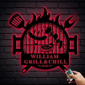 BBQ Grill Sign, Metal Wall Art, Grill Schild Decor, BBQ Metal Sign, Grill Chill Decor, father&#39;s BBQ, Smoker and Grilling Gift, Gift For Him