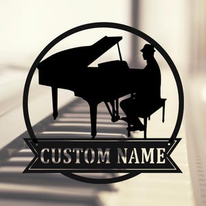 Insegna da parete in metallo con pianoforte personalizzata, decorazione da parete in metallo con musica per pianoforte personalizzata, decorazione da parete con pianoforte, insegna con nome dello studio di musica per pianoforte, da 10 a 24 pollici