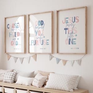 Set of 3 Bible Verse Prints, Christian Wall Art, Scripture Prints, Gender Neutral Bible Verse Prints, Nursery Wall Art, Kids Room Decor