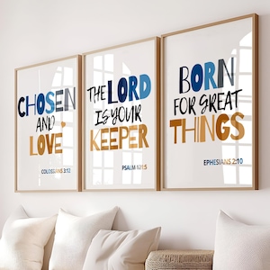 Set of 3 Bible Verse Prints, Christian Wall Art, Scripture Nursery Wall Art Set of 3 Prints, Christian Nursery Decor, Kids Room Decoration